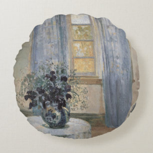 Blue Clematis in the Artist's Studio, Anna Ancher Round Cushion
