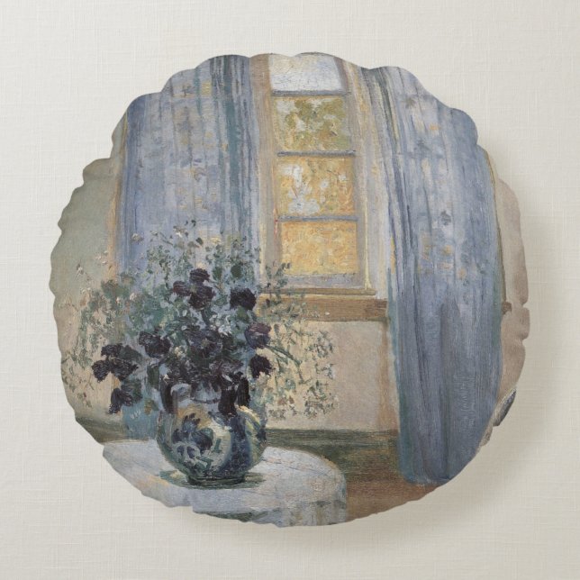 Blue Clematis in the Artist's Studio, Anna Ancher Round Cushion (Front)
