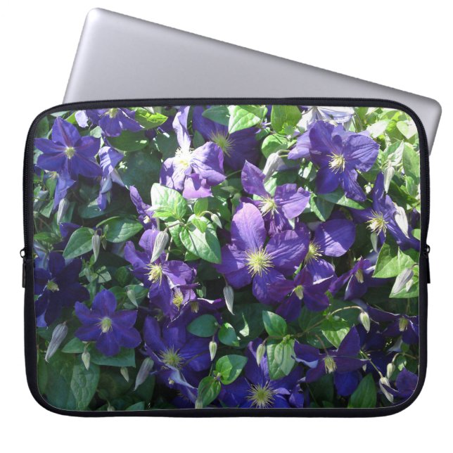 blue clematis laptop sleeve (Front)
