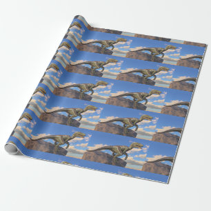 Blue Clever Girl Velociraptor dinosaur Wrapping Paper