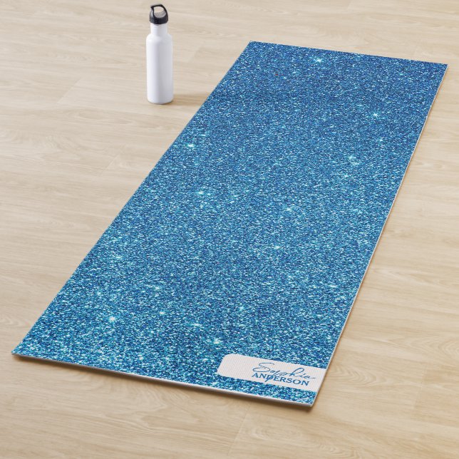 Blue Close-up Glitter with Your Name Yoga Mat (In Situ)
