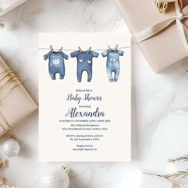 Blue Clothesline Baby Shower Invitation (Creator Uploaded)