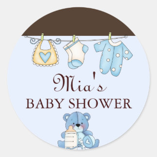 Blue Clothesline Baby Shower Sticker