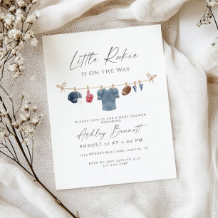 Blue Clothesline Little Rookie Football Baby Invitation