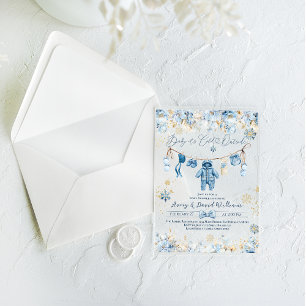 Blue ClothestLine Cold Outside Baby Boy Shower Acrylic Invitations