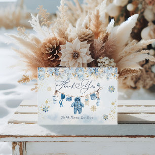 Blue ClothestLine Cold Outside Baby Boy Shower Thank You Card