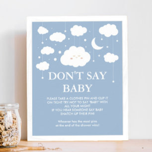 Blue Cloud 9 Baby Shower Game Don't Say Baby Poster