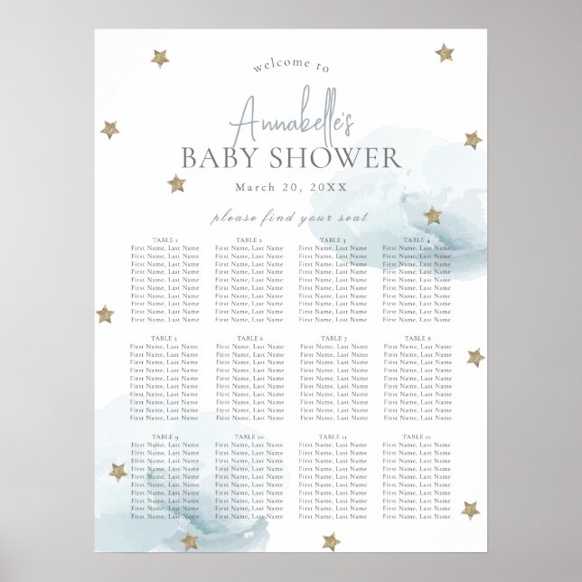 Blue Cloud 9 Baby Shower Welcome Seating Chart (Front)