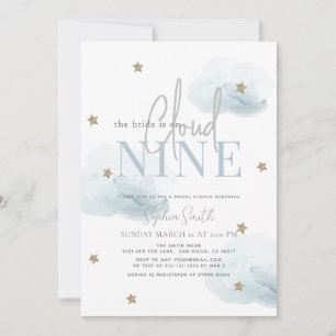 Blue Cloud 9 Gold Stars Watercolor Bridal Shower Invitation