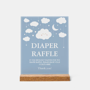 Blue Cloud Baby Shower Diaper Raffle Acrylic Sign
