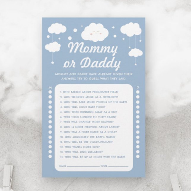 Blue Cloud Baby Shower Game Guess Mummy or Daddy  (Creator Uploaded)