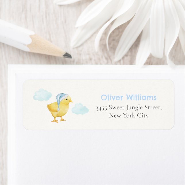 Blue Cloud Chicken Baby Shower Return Address Label (Insitu)