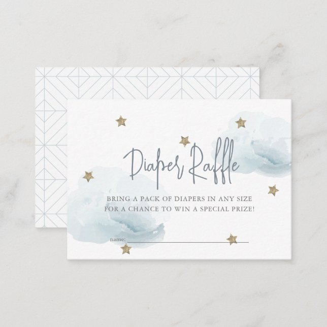 Blue Cloud & Star Baby Shower Diaper Raffle Ticket Enclosure Card (Front/Back)