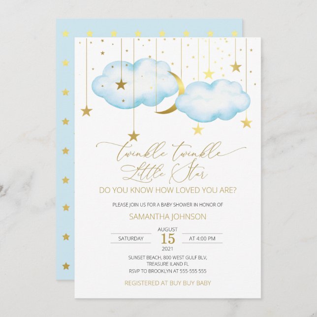 Blue Cloud Twinkle Twinkle Little Star Invitation (Front/Back)