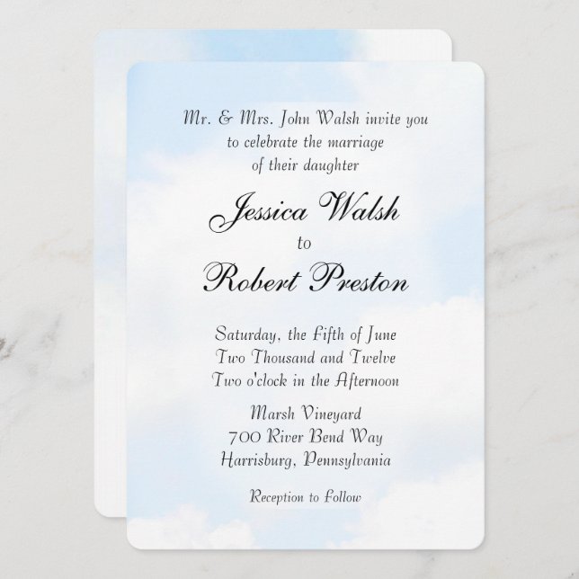 Blue Cloud Wedding Invitations (Front/Back)