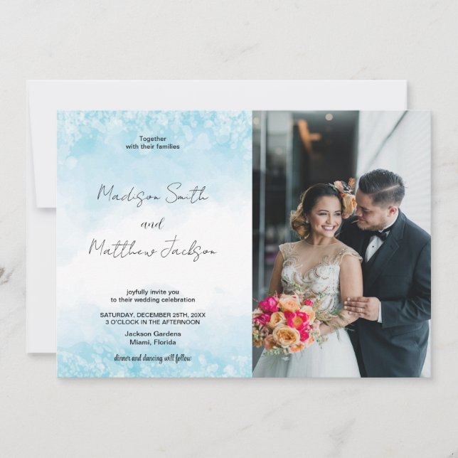 Blue Cloud Wedding Invitations with photo (Front)