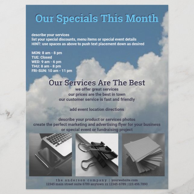 Blue Clouds Add 2 Photos Business Advertising Flyer (Front)