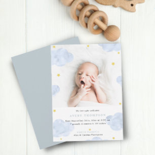Blue Clouds Baby Boy Photo Birth Announcements