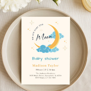 Blue Clouds Celestial Moon and Stars Baby Shower Invitation