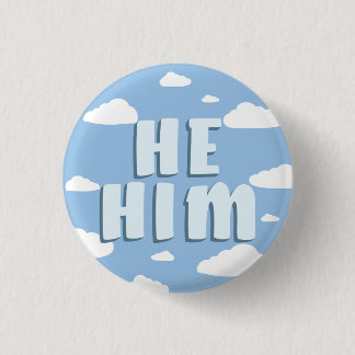 Blue Clouds He/Him Pronouns 3 Cm Round Badge