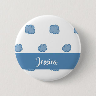 Blue clouds on white 6 cm round badge