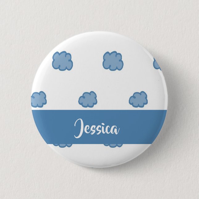Blue clouds on white 6 cm round badge (Front)