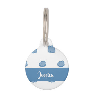 Blue clouds on white pet tag