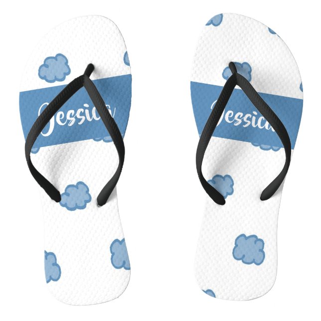 Blue clouds on white thongs (Footbed)