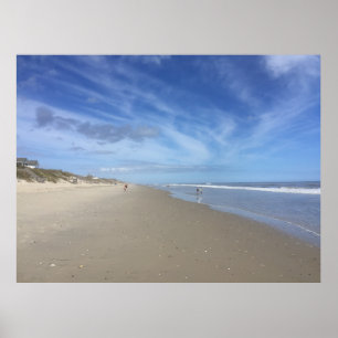 Blue Clouds Over a Low Tide Atlantic Ocean Beach Poster