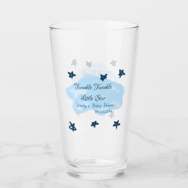 Blue clouds twinkle Twinkle Little Star baby showe Glass (Front)