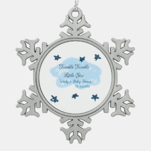Blue clouds twinkle Twinkle Little Star baby showe Snowflake Pewter Christmas Ornament