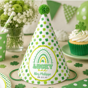 Blue Clover & Rainbow Lucky One First Birthday Party Hat