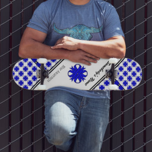 Blue Clover Ribbon by Kenneth Yoncich Skateboard