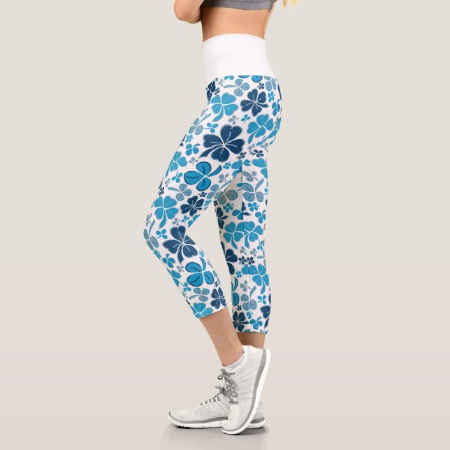 Blue Clover Shamrock Pattern St. Patrick`s Day Cap Capri Leggings (Left)