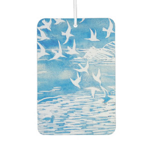 Blue Coast Birds Modern Watercolor Art Car Air Freshener