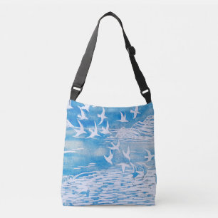 Blue Coast Birds Modern Watercolor Art Crossbody Bag