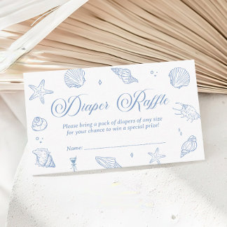 Blue Coastal Baby Shower Diaper Raffle Ticket Enclosure Card