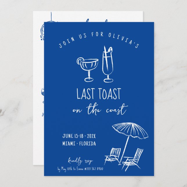 Blue Coastal bachelorette hens weekend Invitation (Front/Back)