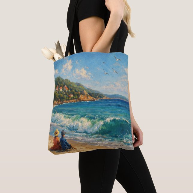 Blue Coastal Beach   Tote Bag (Close Up)