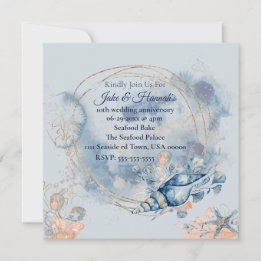 Blue Coastal Beach Wedding Anniversary invitations