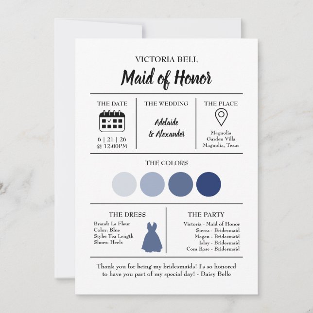 Blue Coastal Bridesmaid Information Card (Front)