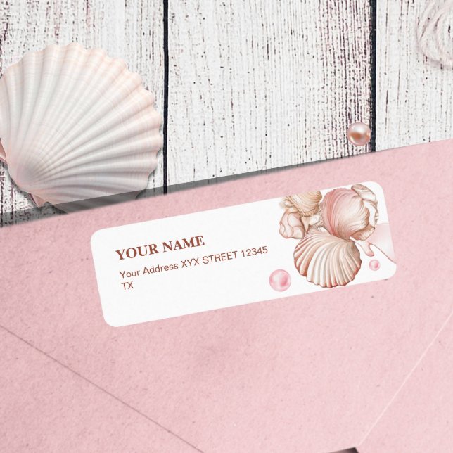 Blue Coastal Chic Blush pink Seashell Return Address Label (Creator Uploaded)
