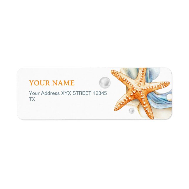 Blue Coastal Chic Seashell Return Address Label (Front)