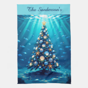 Blue Coastal Christmas Kitchen Towel