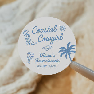Blue Coastal Cowgirl Bachelorette Party Classic Round Sticker