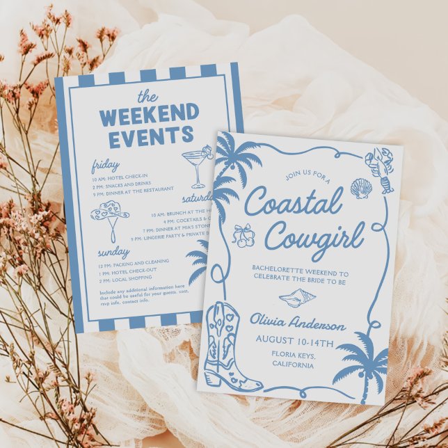 Blue Coastal Cowgirl Bachelorette Party Invitation (Creator Uploaded)