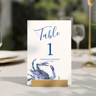 Blue Coastal Crab Beach Wedding Table Number