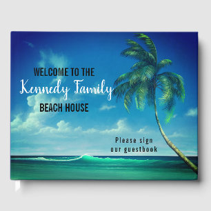 Blue Coastal Family Beach House Welcome Guest Book