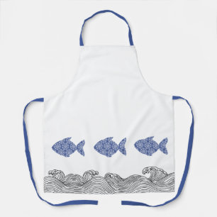 Blue Coastal Fish & Waves Apron