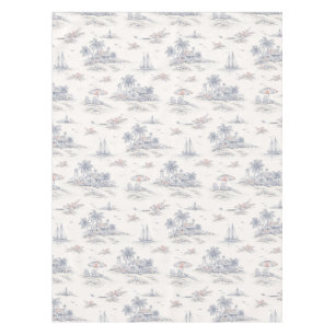 Blue Coastal French Toile Tablecloth